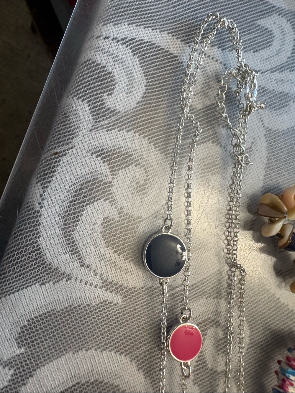 Silver Chain Necklace with Pink Enamel Disc - Women Jewelry